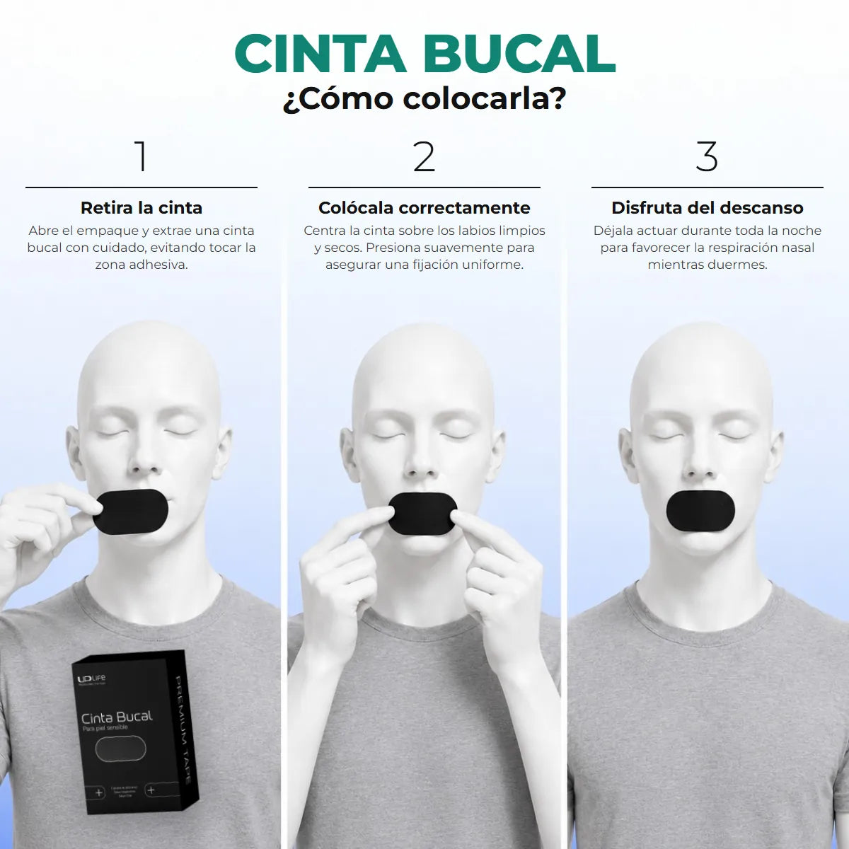 Cómo colocar la cinta bucal UP Life en 3 pasos