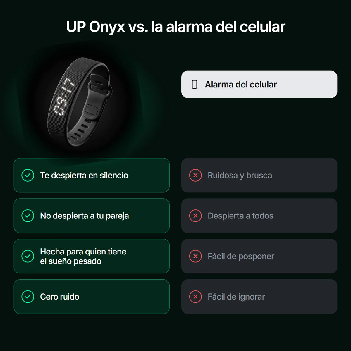 UP Onyx comparada con la alarma del celular