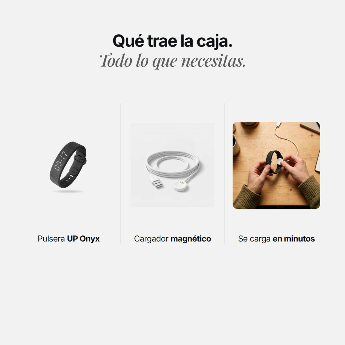Que trae la caja: pulsera y cargador magnetico